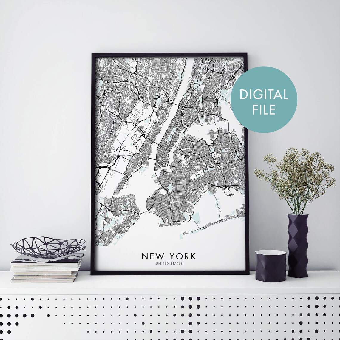 New York City Art Map Print, Travel Poster