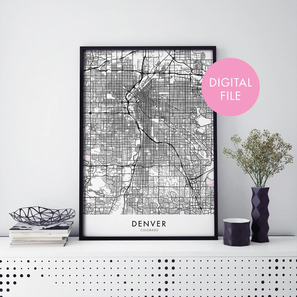 Denver Colorado Minimalist Black And White City Street Map Art Print