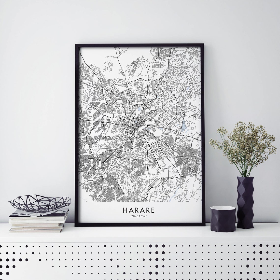 Harare Zimbabwe City Street Map Modern Minimalist Travel Poster
