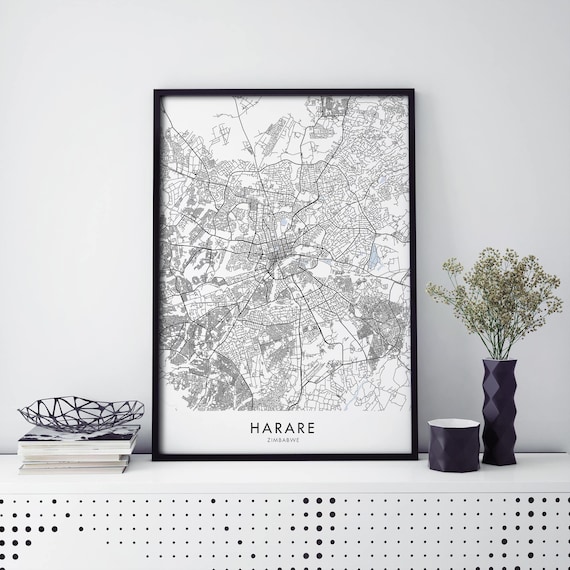 Harare Zimbabwe City Street Map Modern Minimalist Travel Poster
