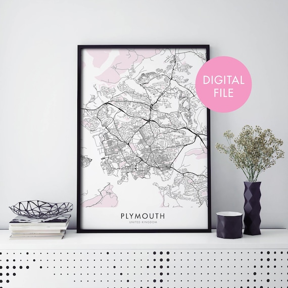 Plymouth United Kingdom Detailed City Map Digital File Poster