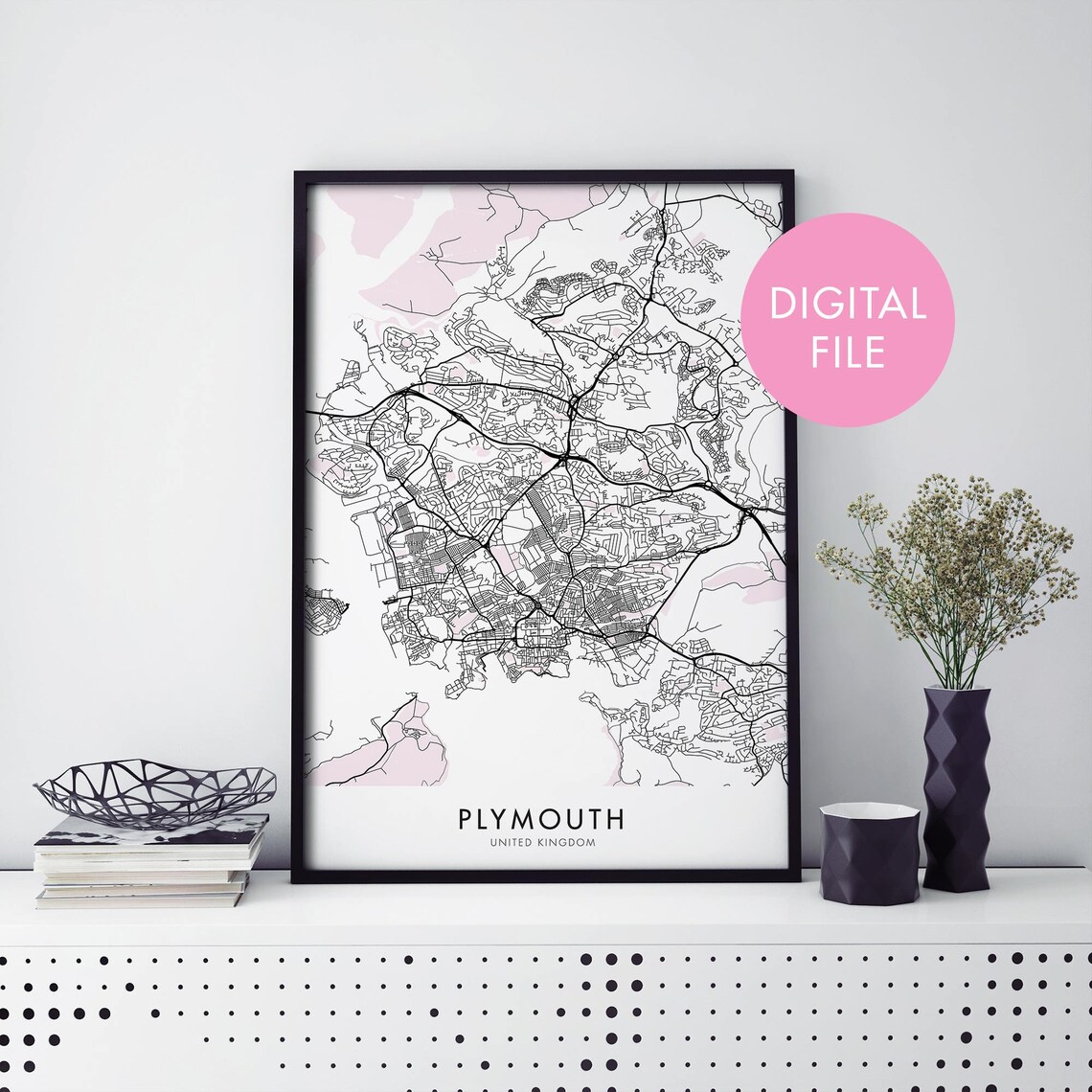 Plymouth United Kingdom Detailed City Map Digital File Poster