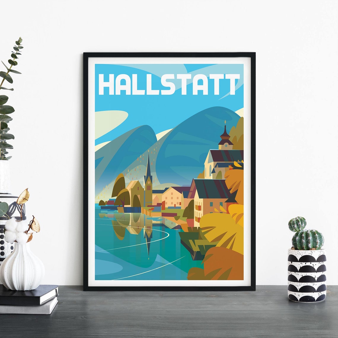 Hallstatt Austria Lakeside Village Mirrored in the Lake Poster