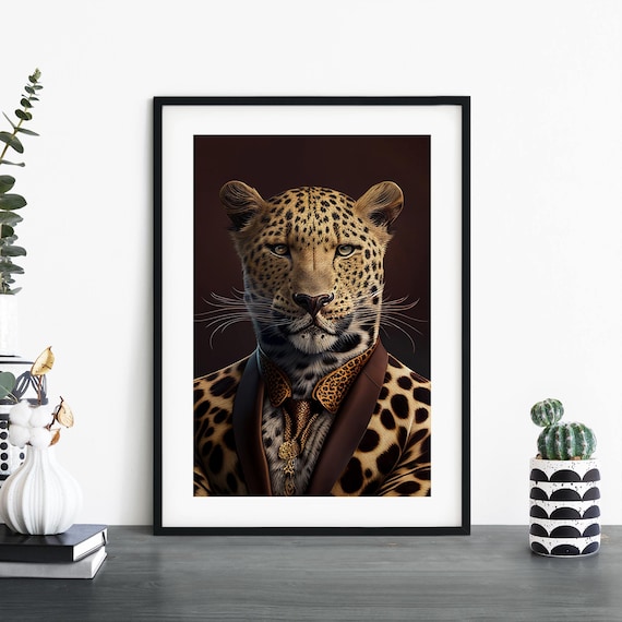 Leopard In A Suit Print Wall Art A4 A3 A2 A1