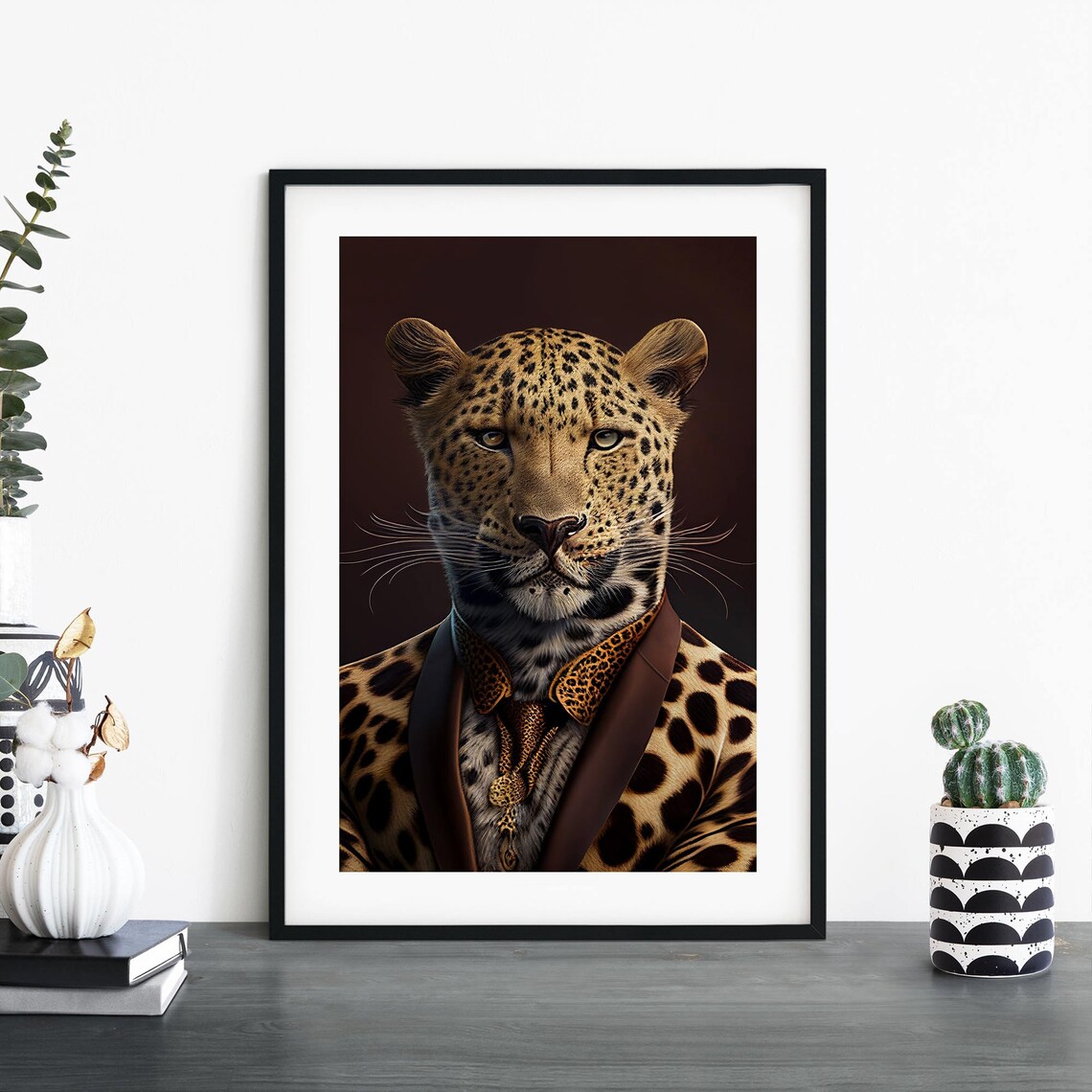 Leopard In A Suit Print Wall Art A4 A3 A2 A1
