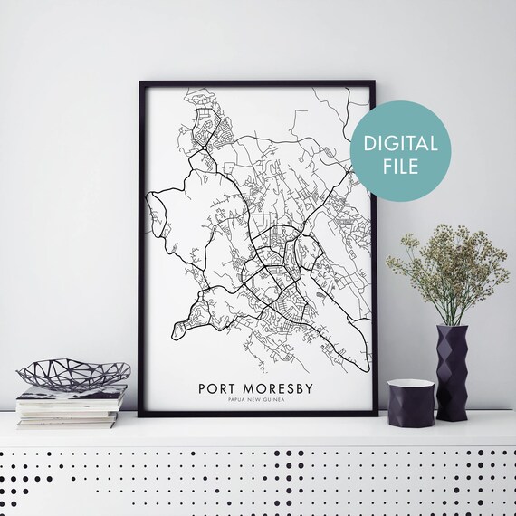 Port Moresby Papua New Guinea Black White City Map Art Print