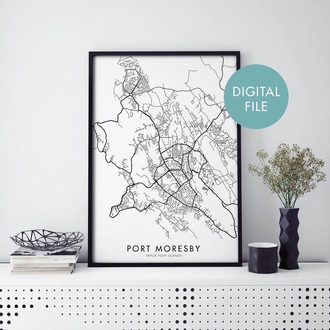 Port Moresby Papua New Guinea Black White City Map Art Print