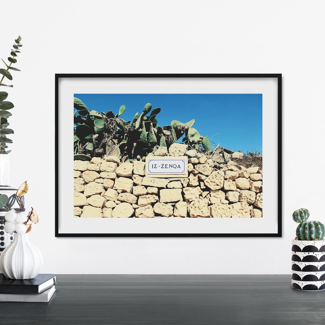Gozo Malta Cactus Stone Wall Iz Zenqa Sign Travel Photo Poster