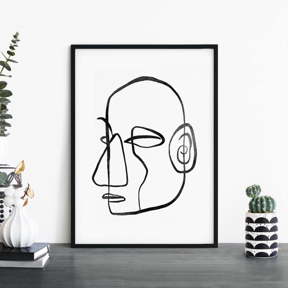 Continuous Line Abstract Face Profile Monochrome Modern Poster