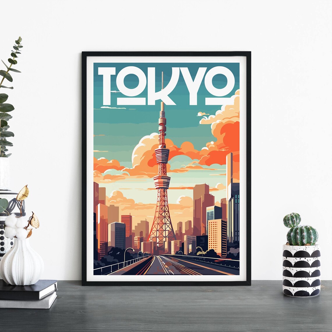 Tokyo Skytree Tower at Sunset Illustrated Travel Poster Japan City