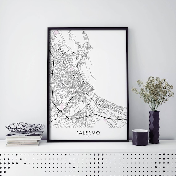 Palermo Italy Minimalist City Street Map Black and White Poster