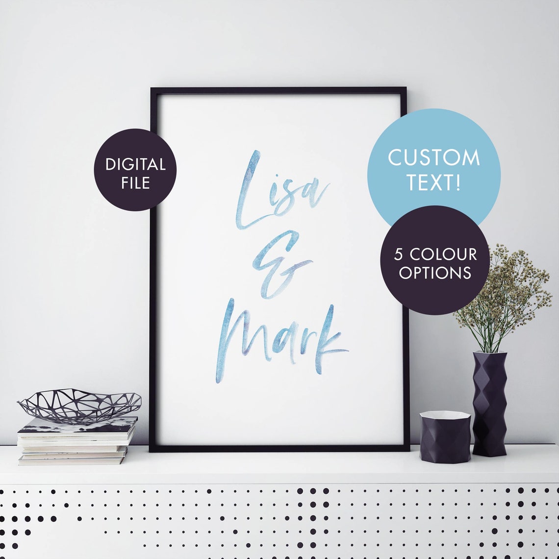 Personalized Watercolor Calligraphy Custom Names Text Art Print