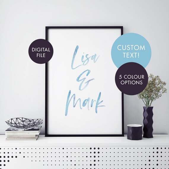 Personalized Watercolor Calligraphy Custom Names Text Art Print