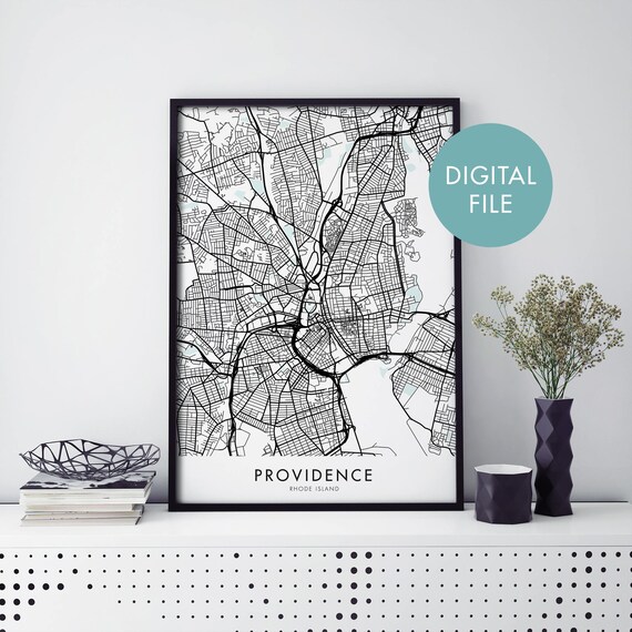 Providence Rhode Island Minimalist City Street Map Black White Poster