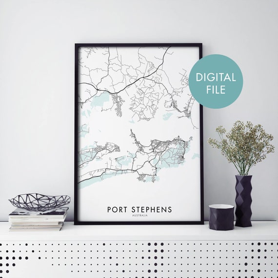 Port Stephens, Australia Map Art Print