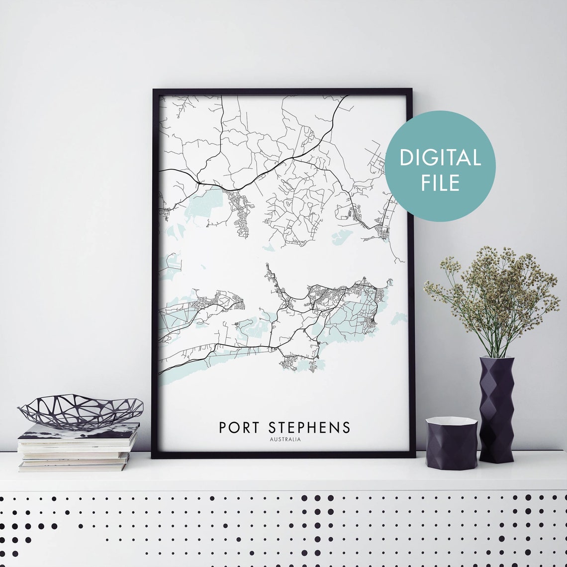 Port Stephens, Australia Map Art Print