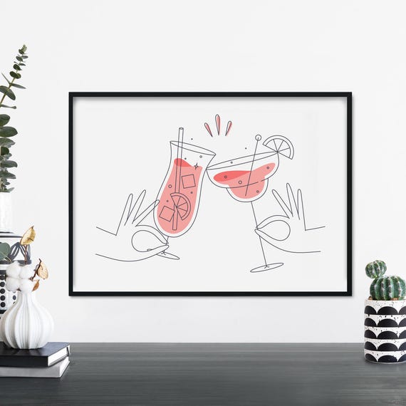 Cocktails Cheers Illustrative Print Wall Art 4x6 5x7 A4 A3 A2 A1