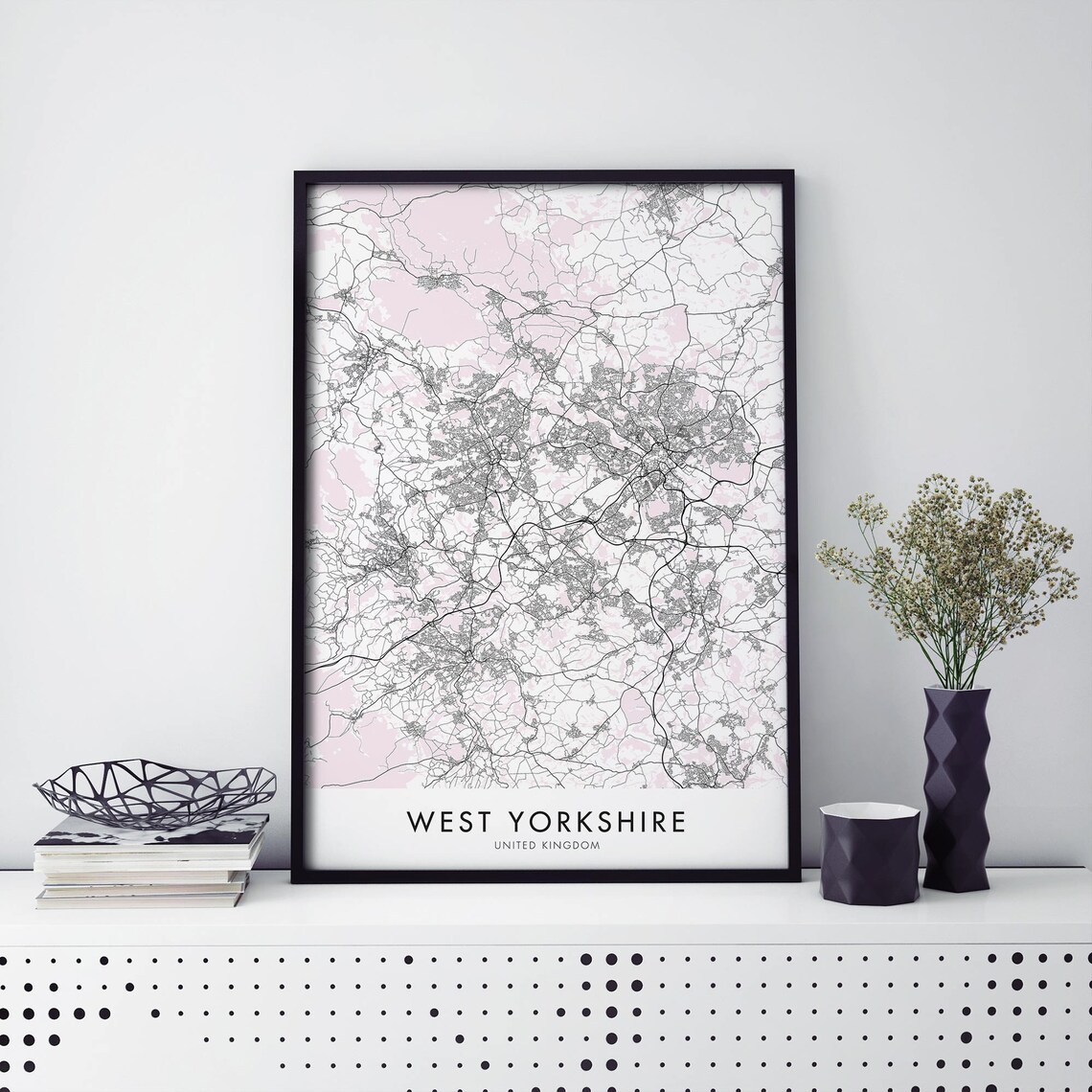 West Yorkshire England UK Pink Street City Map Travel Print Decor