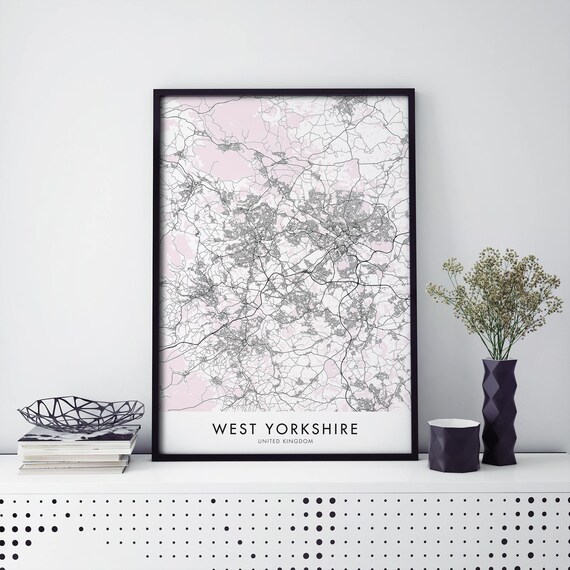 West Yorkshire England UK Pink Street City Map Travel Print Decor