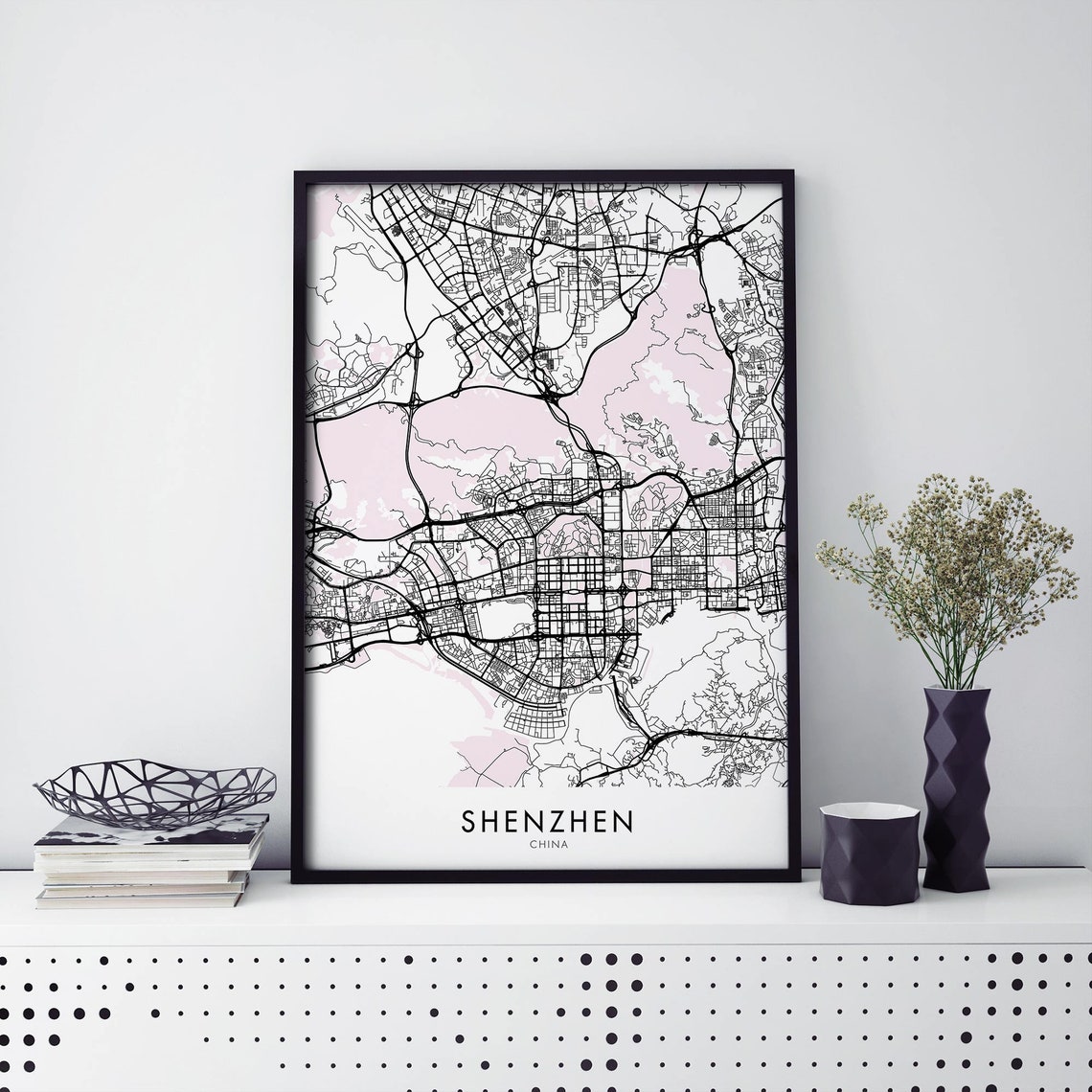Shenzhen China Detailed City Map Modern Urban Street Plan Poster
