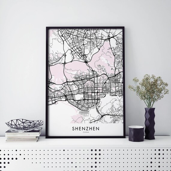 Shenzhen China Detailed City Map Modern Urban Street Plan Poster