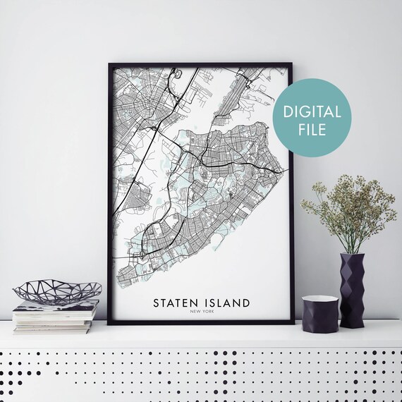 Staten Island New York White Background City Street Map Wall Poster
