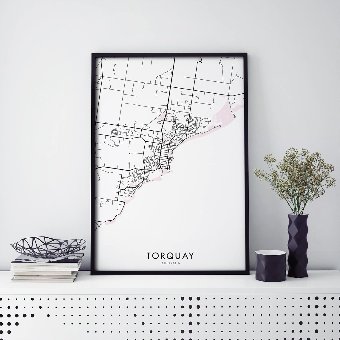Torquay Victoria Australia Bold Black Street Map Travel Poster