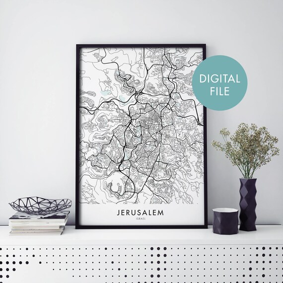 Jerusalem Israel Contour Line Art Minimalist City Map Street Poster
