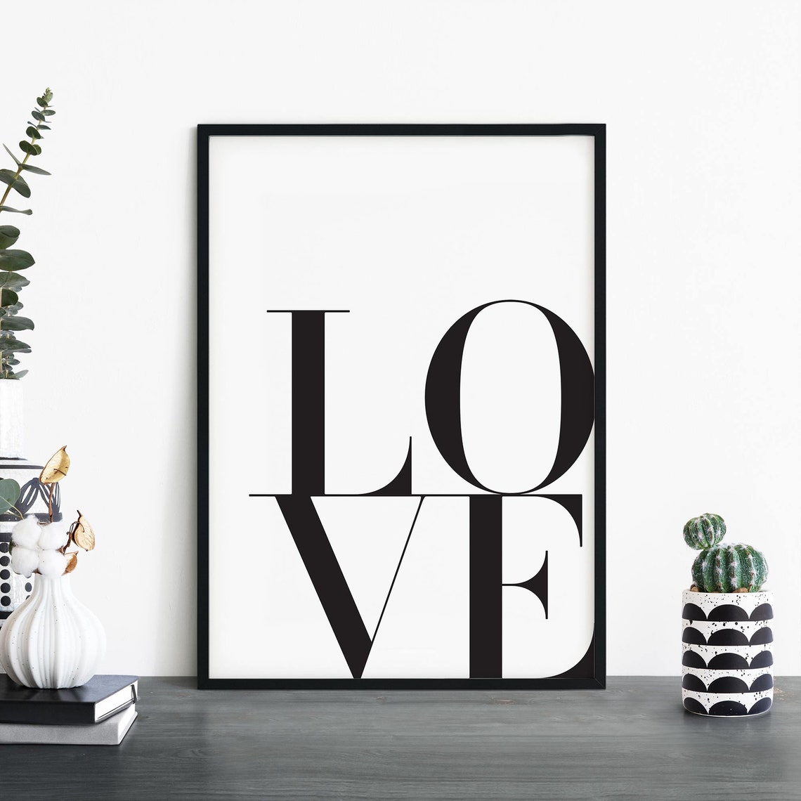 LOVE Bold Black and White Typography Modern Minimalist Wall Art