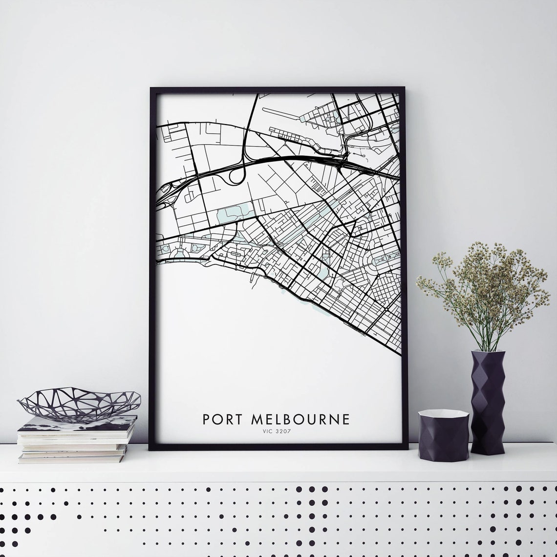 Port Melbourne VIC 3207 Detailed Black Street Map Line Art Gift Poster