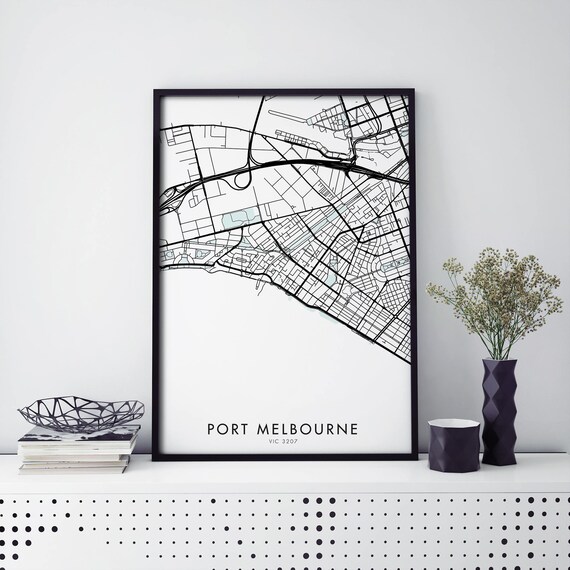 Port Melbourne VIC 3207 Detailed Black Street Map Line Art Gift Poster