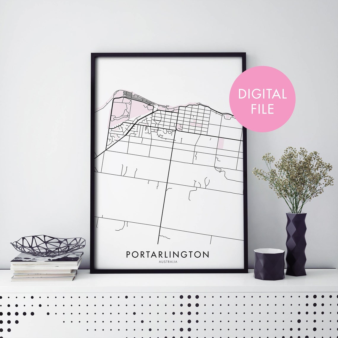 Portarlington Australia Minimalist Black and White City Map Poster