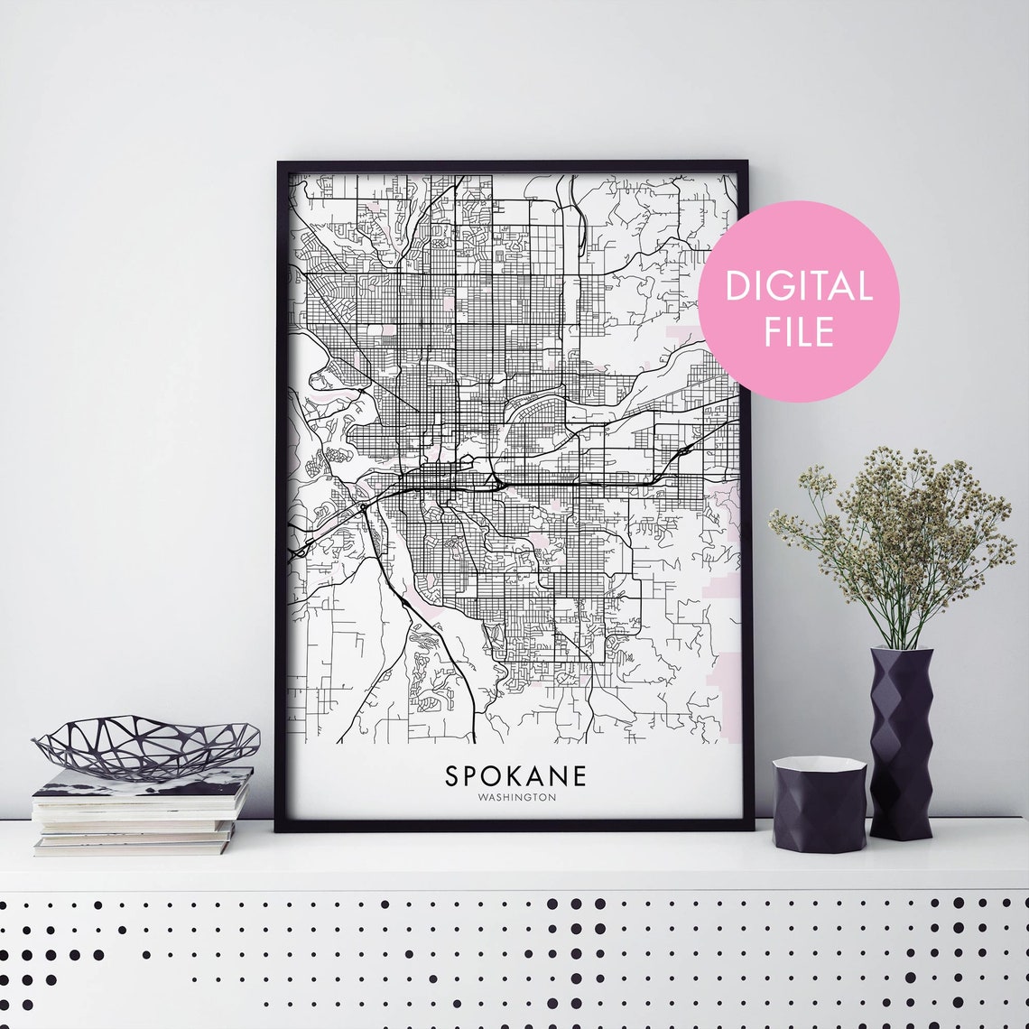 Spokane Washington City Map Art Print
