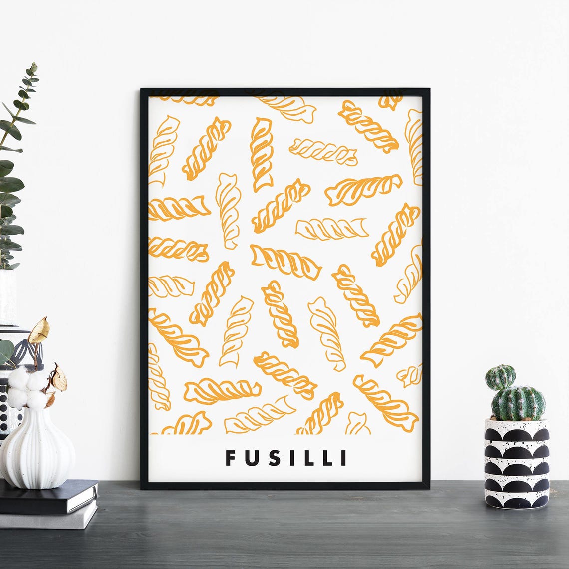 Fusilli Pasta Golden Pattern Italian Kitchen Illustration Poster