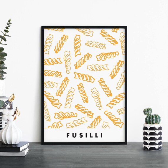 Fusilli Pasta Golden Pattern Italian Kitchen Illustration Poster