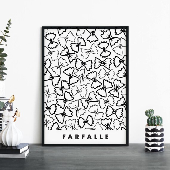 Farfalle Pasta Pattern Black And White Minimalist Kitchen Food Poster