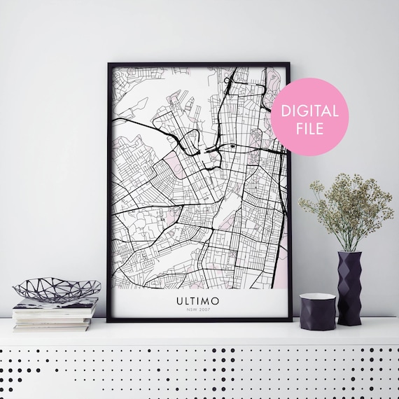 Subtle Ultimo Sydney NSW Minimalist Black White City Map Art Print