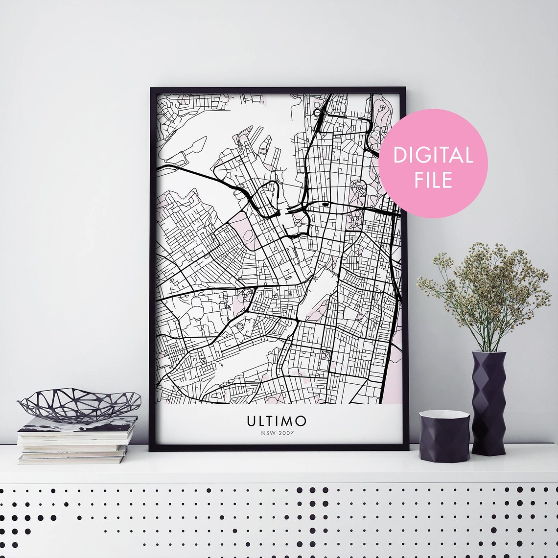 Subtle Ultimo Sydney NSW Minimalist Black White City Map Art Print