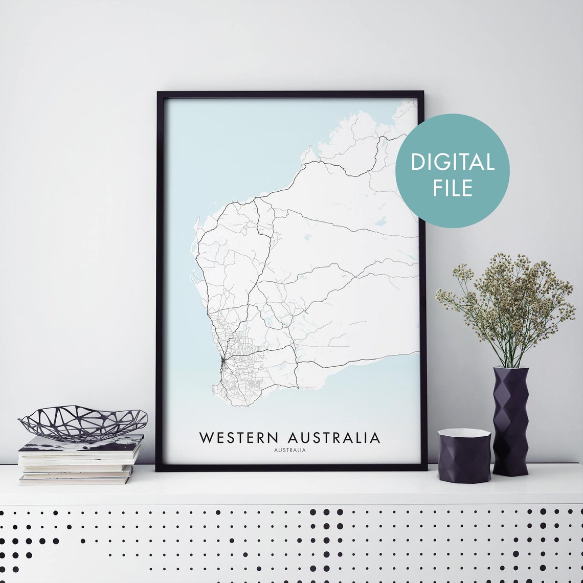 Western Australia Minimalist Road Map Design Home Wall Poster