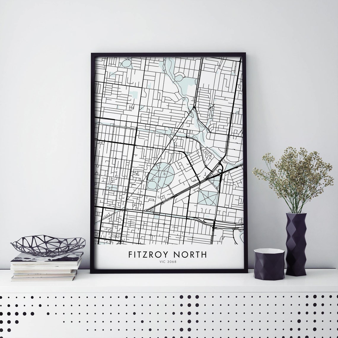 Fitzroy North Melbourne Black Framed City Street Map Wall Art