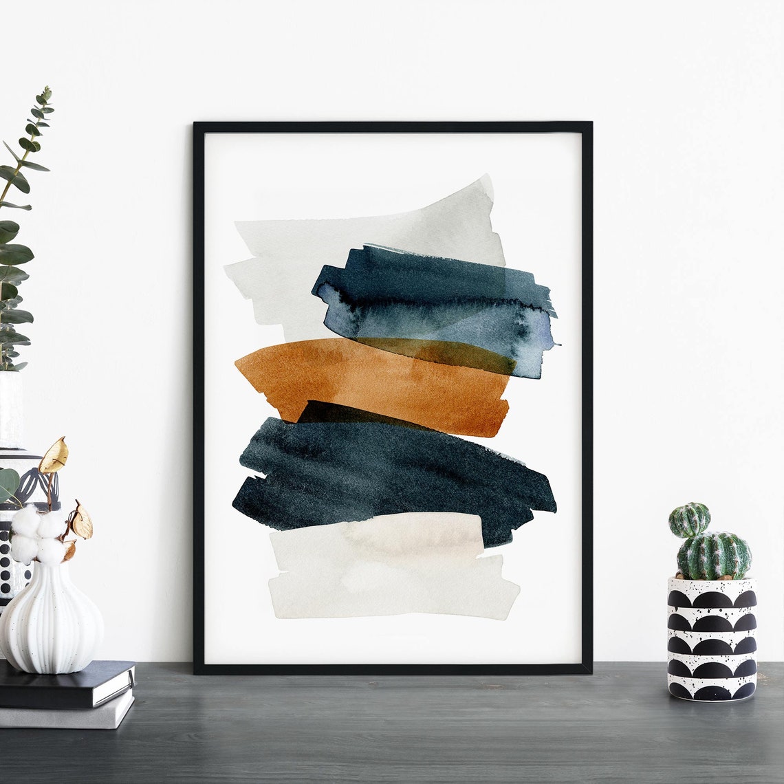 Teal Rust Orange Brush Strokes Abstract Warm Watercolor Poster