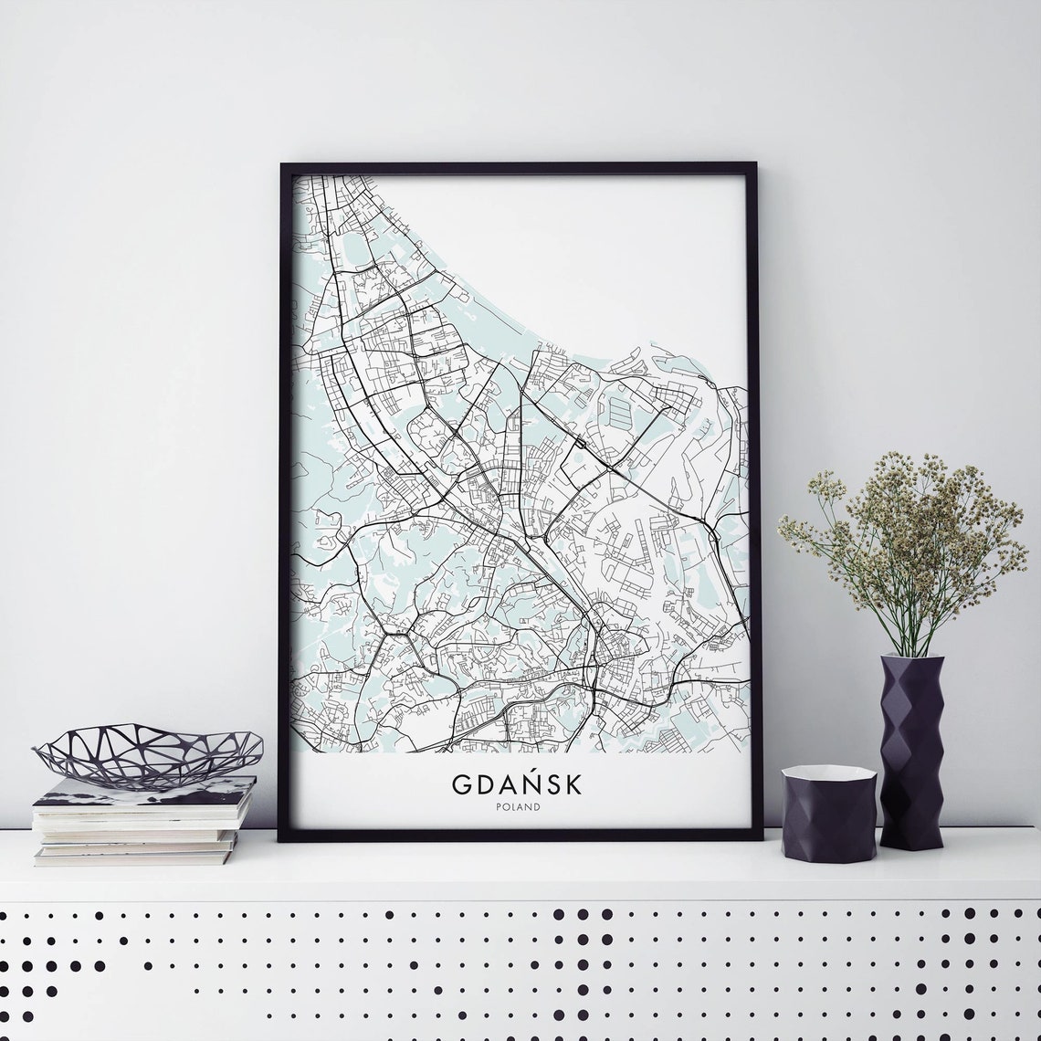 Gdansk Poland City Map Fine Line Artwork Baltic Travel Print