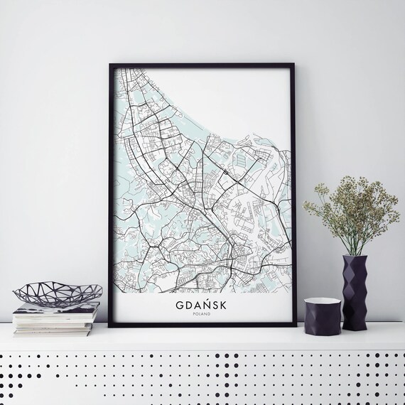 Gdansk Poland City Map Fine Line Artwork Baltic Travel Print