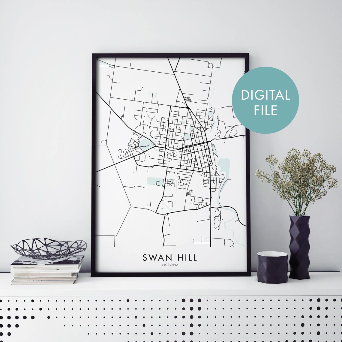 Swan Hill Victoria Australia Minimalist Street Map Art Print