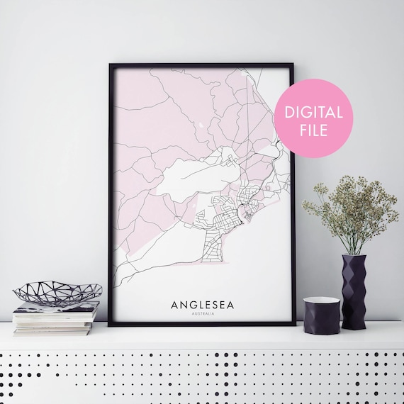 Anglesea Australia Pink City Map Minimalist Coastal Travel Poster