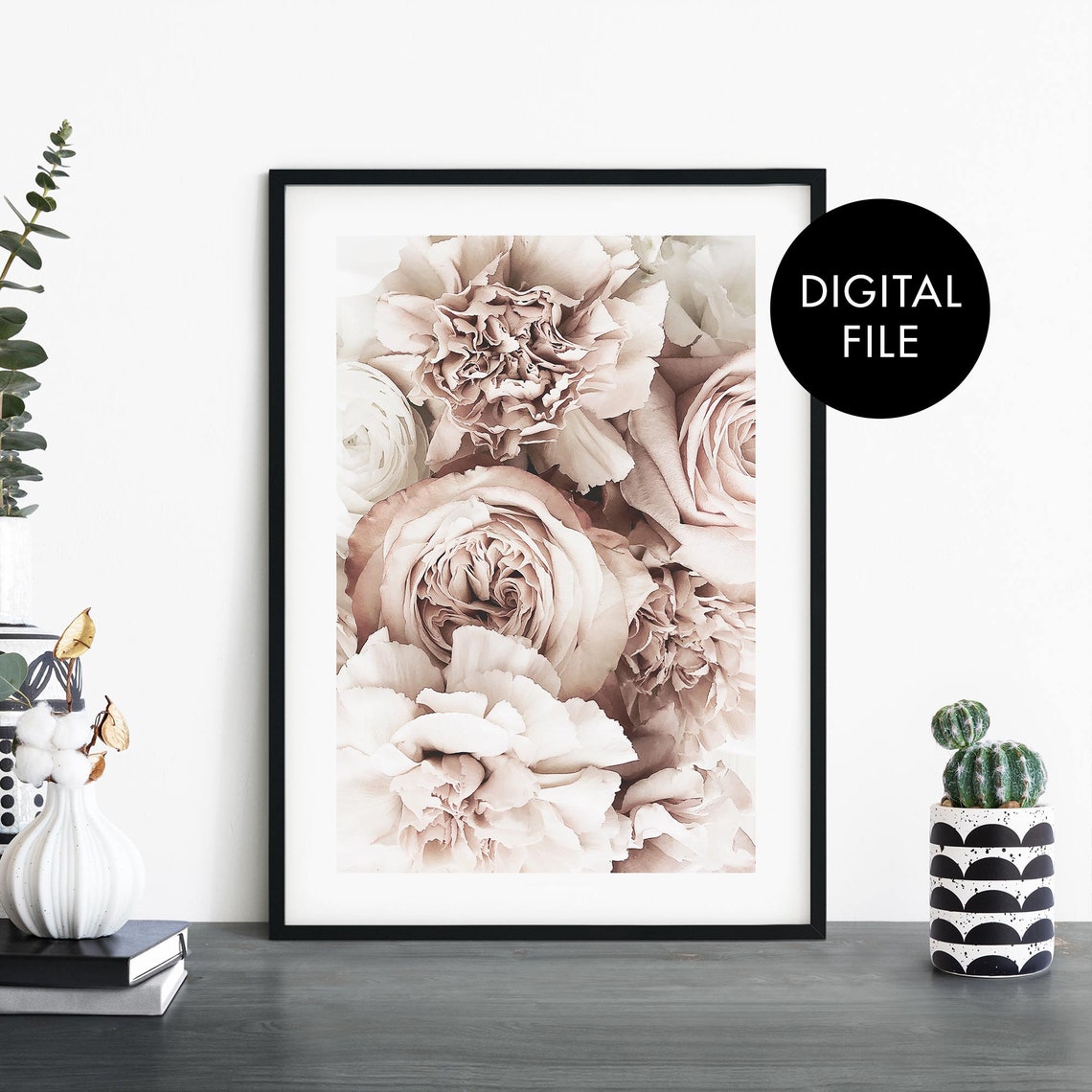 Blush Pink Rose Bouquet Floral Photography Botanical Art Print