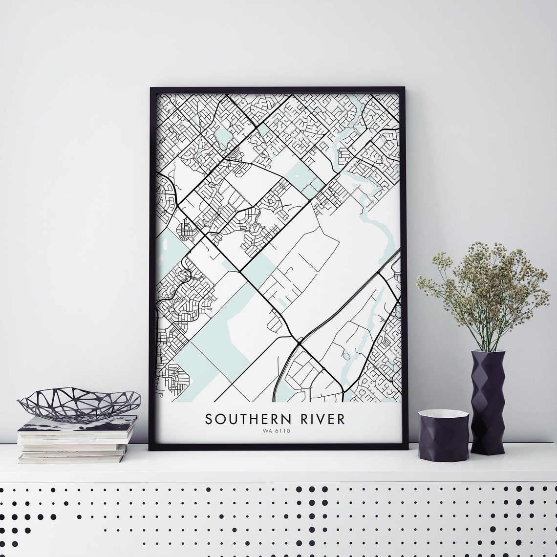 Southern River Perth Suburb Street Map Aqua Accent Art Print