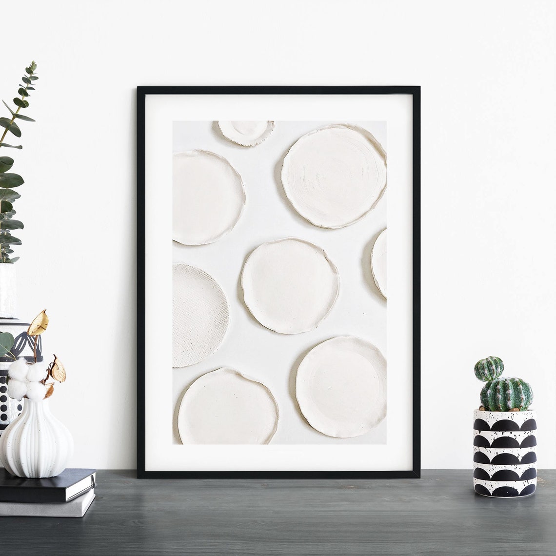 White Handmade Ceramic Plates Minimalist Kitchen Still Life Poster