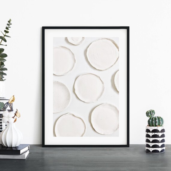 White Handmade Ceramic Plates Minimalist Kitchen Still Life Poster