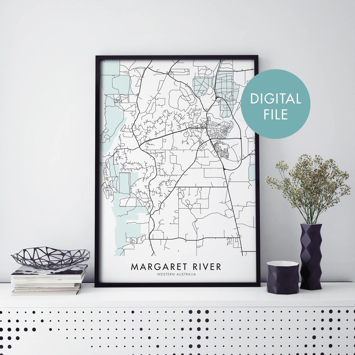 Margaret River Western Australia City Map Poster Minimal Coastal Lines